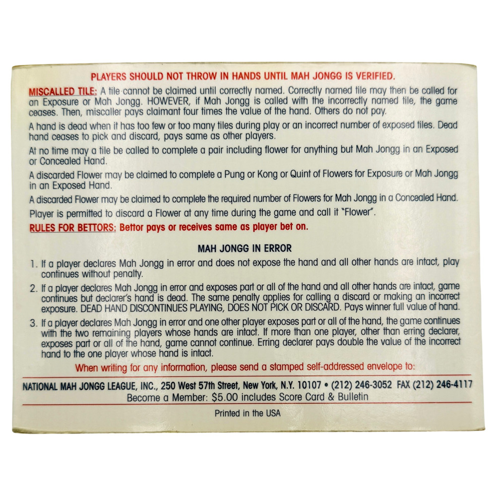 Vintage 2000 National Mah Jongg League Official Standard Hands and Rules 63rd Yr - Picture 6 of 6